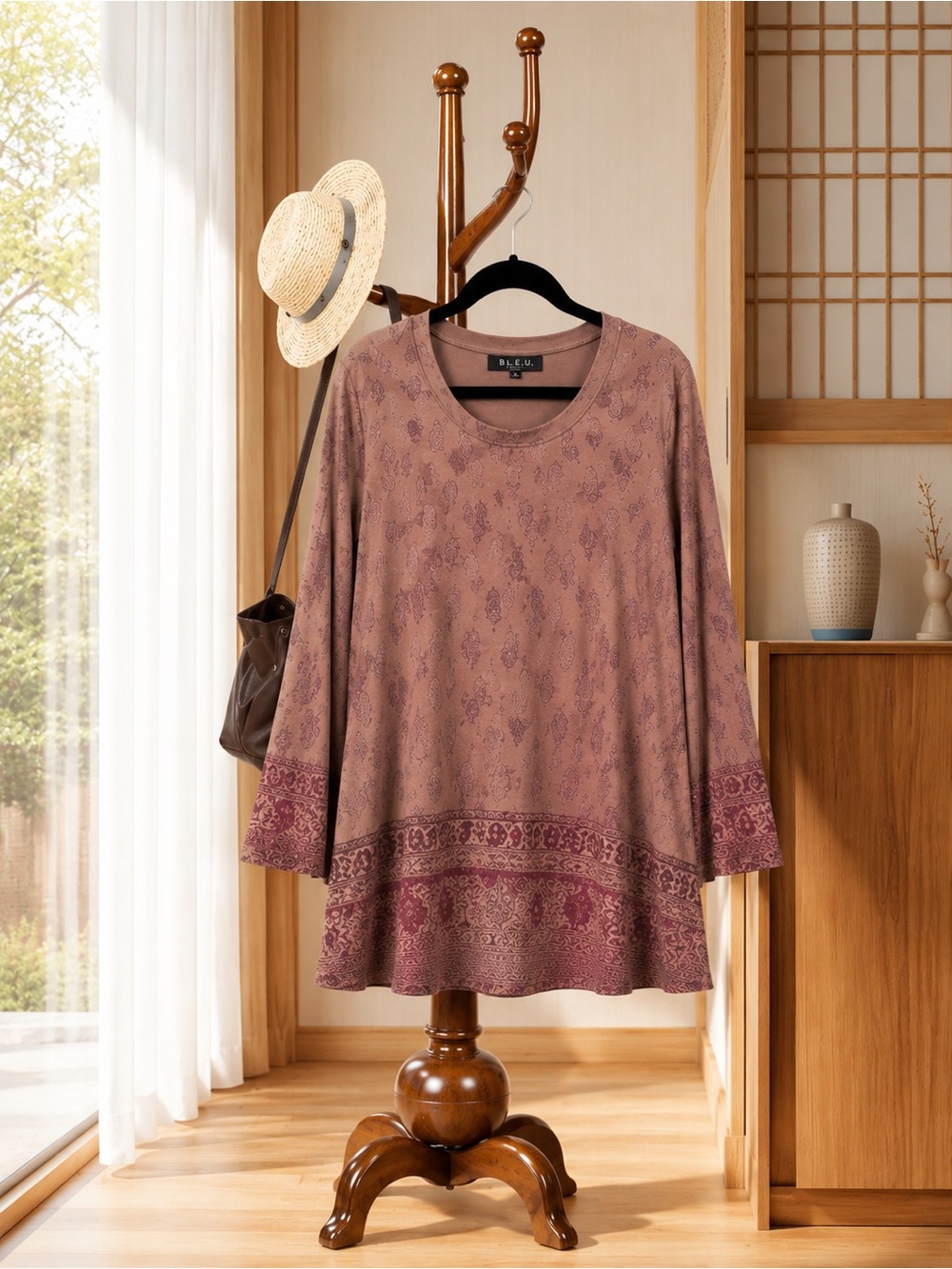 B.L.E.U. Mauve Paisley Scoop Neck Long Sleeve Top with Border Print - Picture 6 of 6
